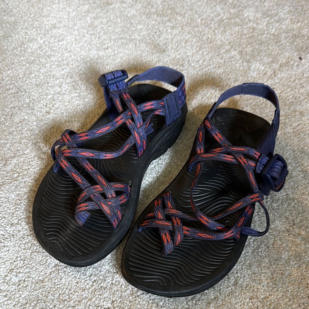 Chaco Black Sandals with Blue and Red Straps